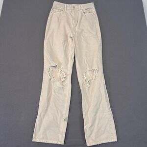 PacSun Jeans‎ Womens 28 Ivory 90s Boyfriend High Rise Light Wash Distressed Rip